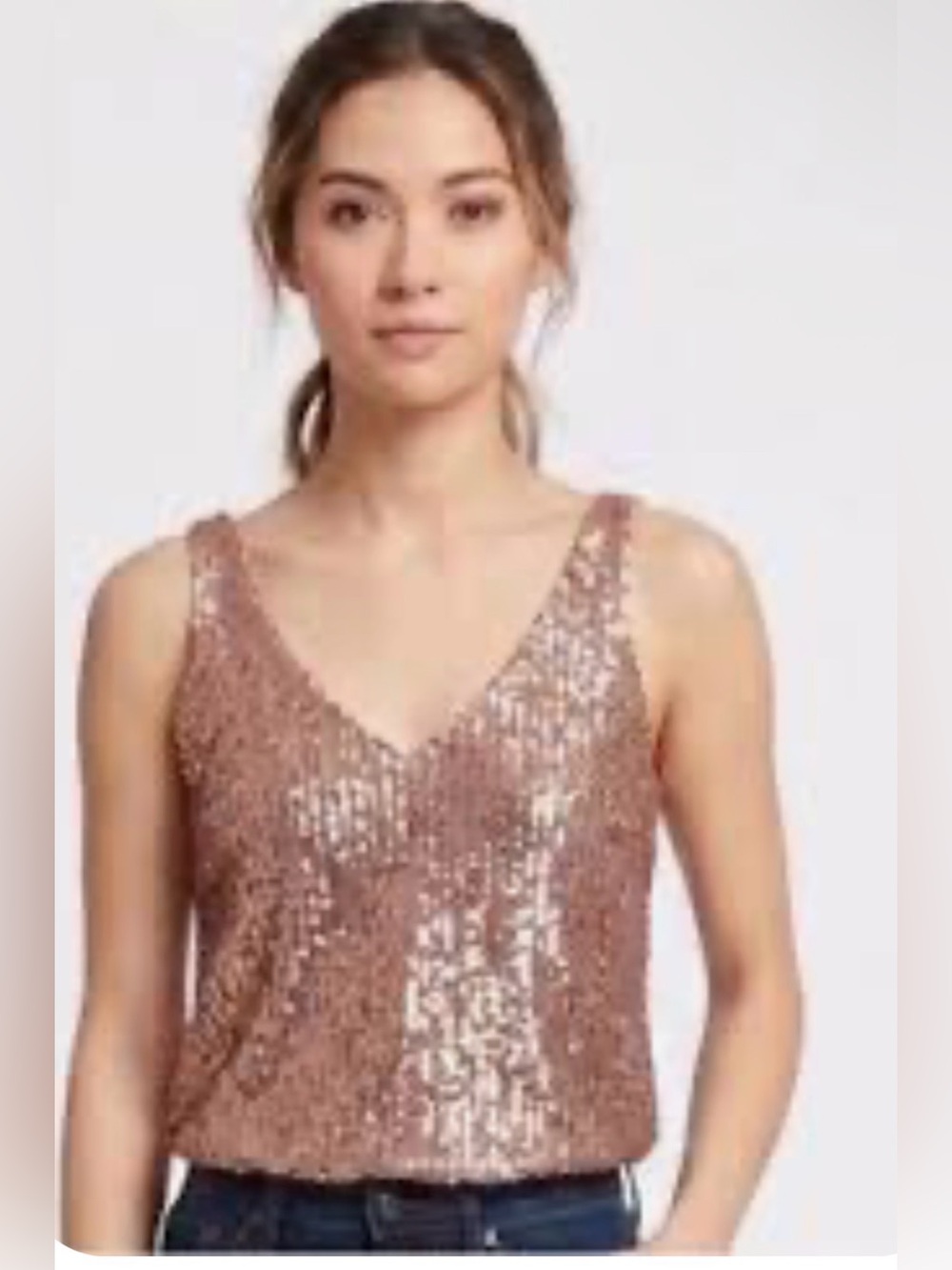 LOFT Rose Gold Sequin V-Neck Blouse